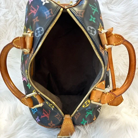 Louis Vuitton Black Multicolor Monogram Speedy Satchel with Tan Leather - Picture 8 of 17
